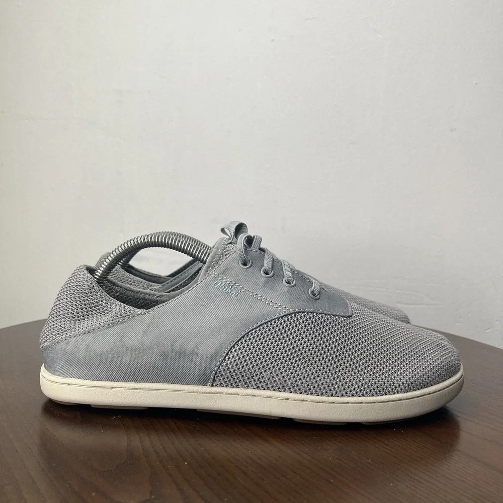Olukai 'Nohea Moku Shoes Men's 9.5 Gray‎ Textile Comfort Slip On Boat Sneaker